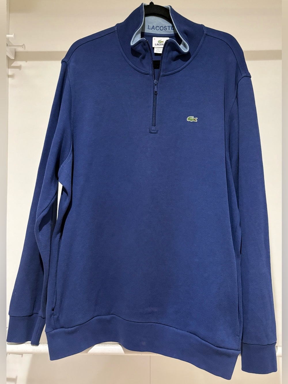Lacoste Men’s Navy Quarter Zip Sweatshirt Size L (9) Croc Logo Pullover